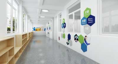 现代学校走廊文化墙3D模型下载